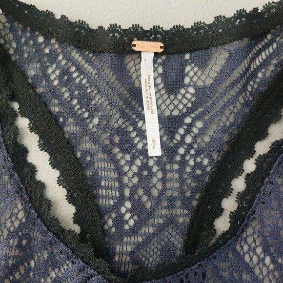 Free People Miracle Lace Racerback Dress S Midi Navy Boho Romantic Below Knee - Picture 7 of 14